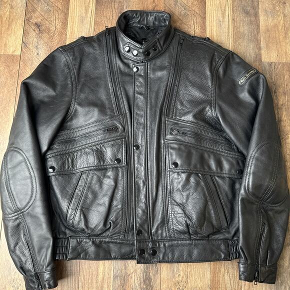 Vintage 80s Hein Gericke Motorcycle Leather Jacket Men's Size 46 Lined 5439